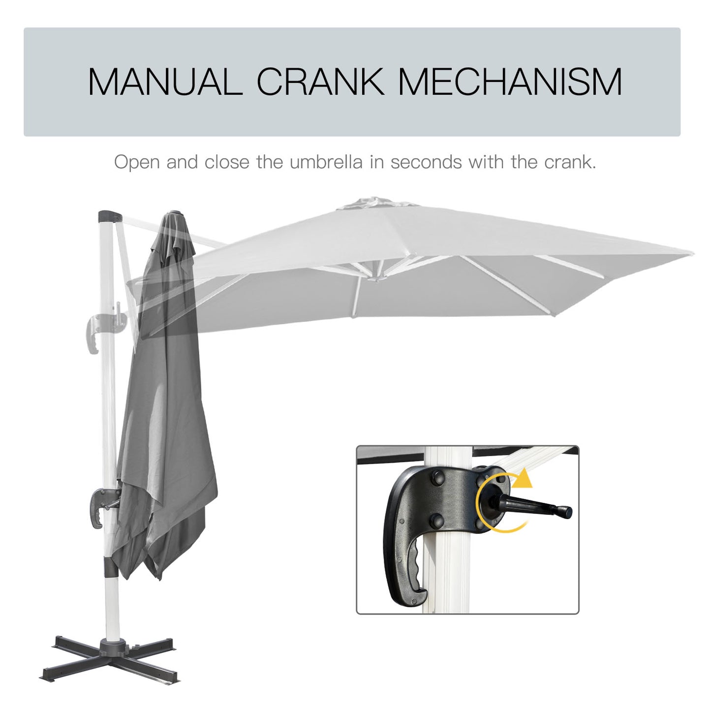 Outsunny 3m Square Cantilever Roma Parasol, with Cross Base - Grey