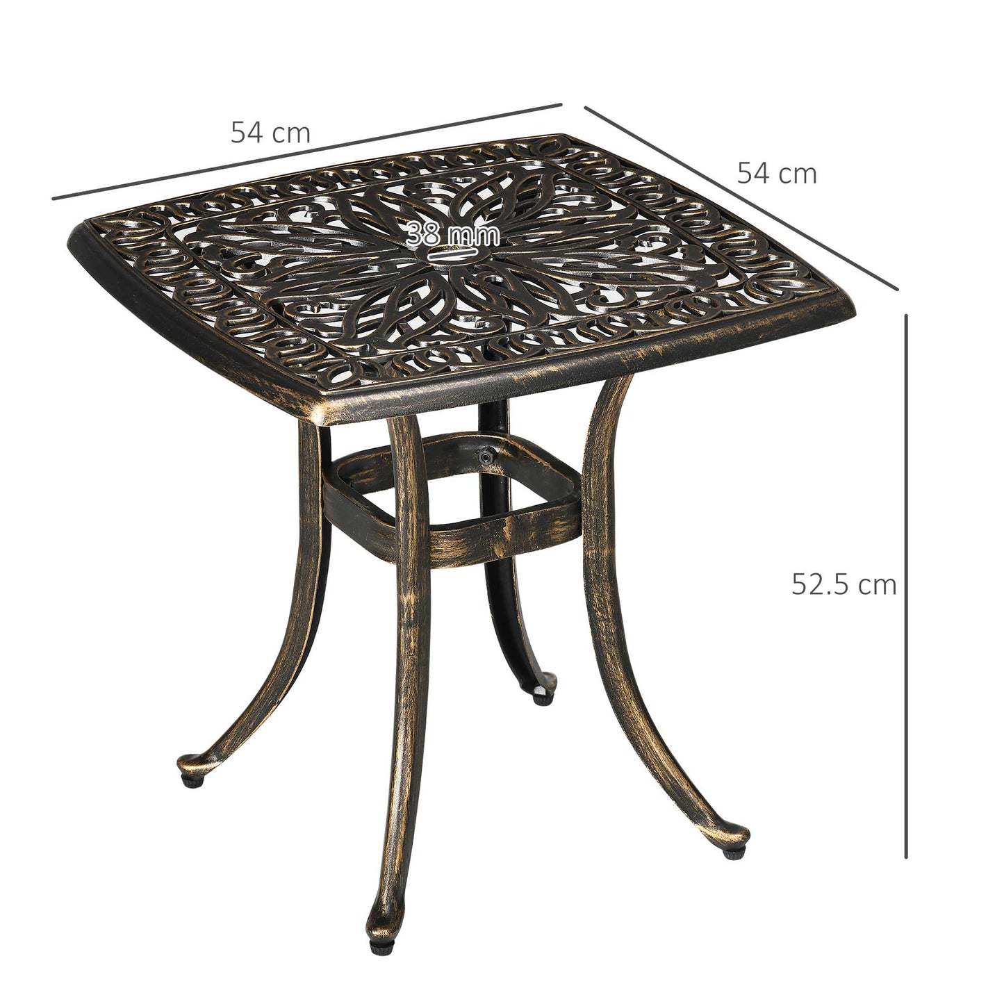 Outsunny Outdoor Patio Side Table with 38mm Dia. Umbrella Hole Cast Aluminium Patio coffee Table 54 x 54cm Bronze