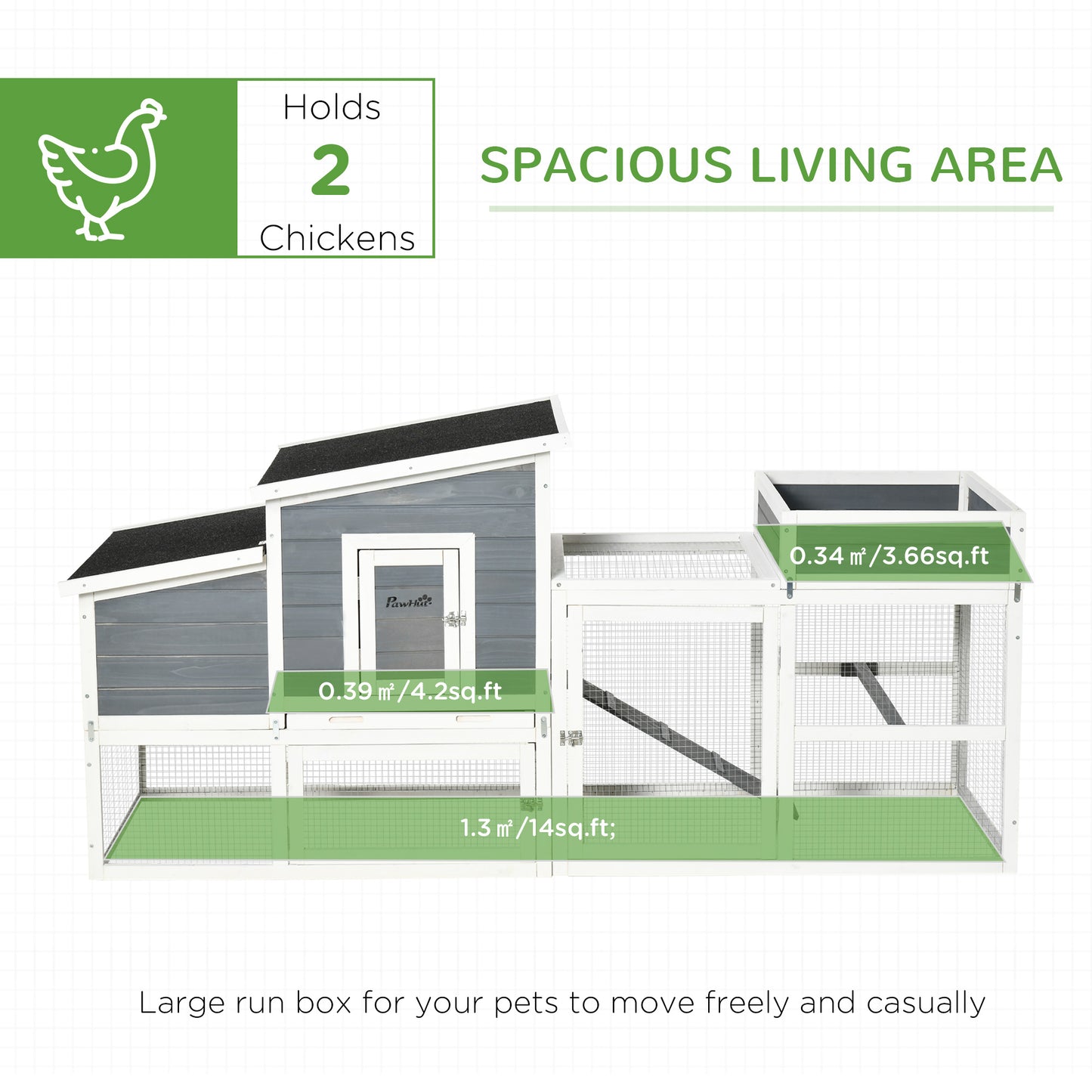 PawHut Deluxe Chicken Coop, Hen House, Wooden Poultry Cage with Plant Box, Openble Roof, Outdoor Run, Nesting Box, Removable Tray, 191.5 x 80 x 90cm