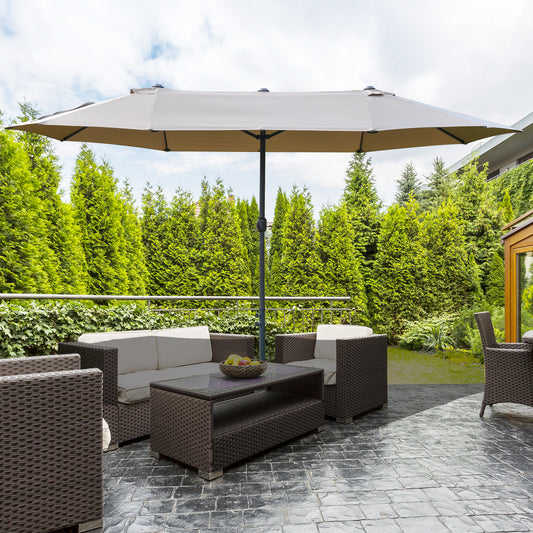Outsunny 4.6m Garden Parasol Double-Sided Sun Umbrella Patio Market Shelter Canopy Shade Outdoor Khaki Double-side
