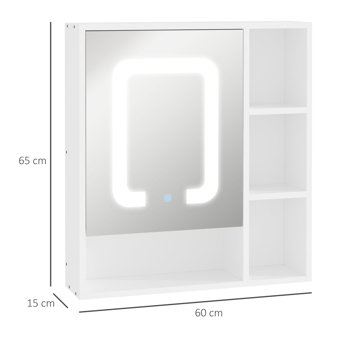 kleankin LED Illuminated Bathroom Mirror Cabinet, Wall-mounted Storage Organizer with Four Open Shelves, Dimmable Touch Switch, White w/ 4 Shelf