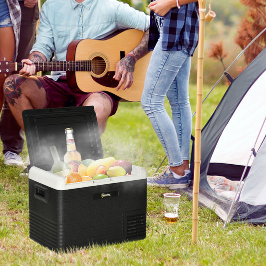Outsunny 40L Car Refrigerator, Portable Compressor Car Fridge Freezer, Electric Cooler Box with 12/24V DC and 110-240V AC for Camping, Driving, Picnic, Down to -20°c