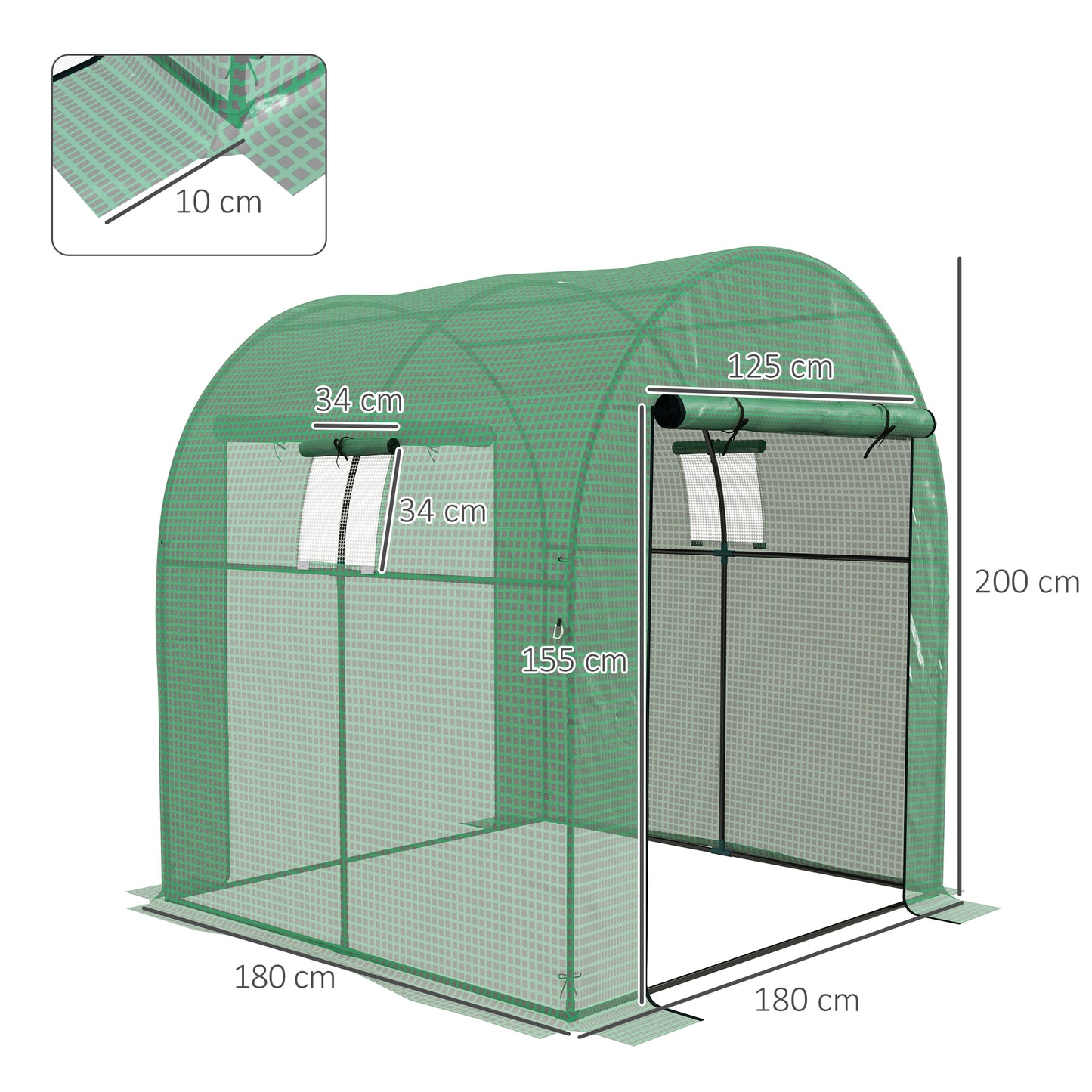 Outsunny Polytunnel Greenhouse Walkin Grow House with UVresistant PE Cover Doors and Mesh Windows 1.8 x 1.8 x 2m Green