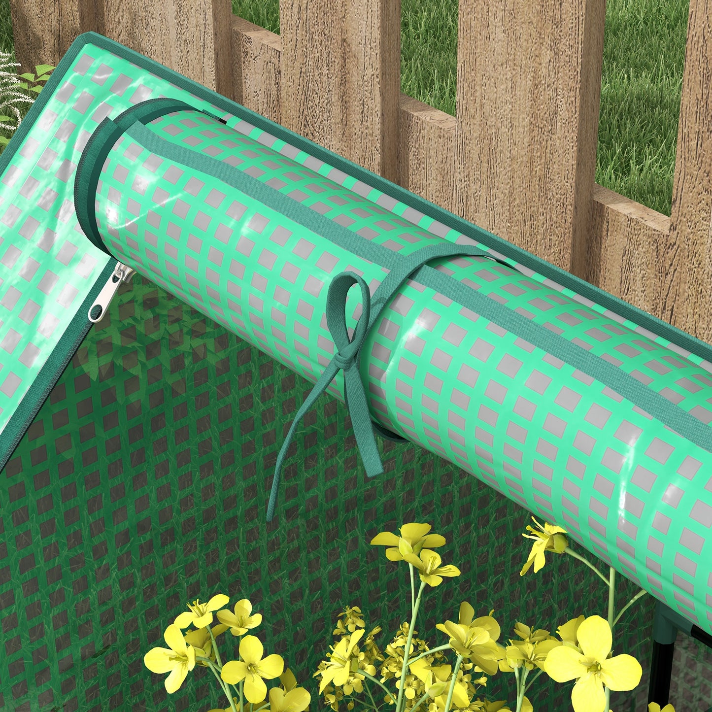 Outsunny Metal Planter Box with Cover Raised Garden Bed with Greenhouse for Herbs and Vegetables Green and Dark Grey