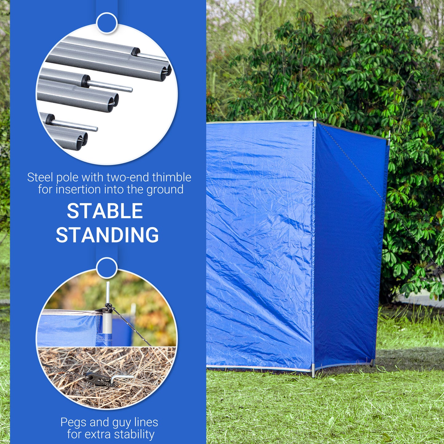 Outsunny Camping Windbreak, Foldable Portable Wind Blocker w/ Carry Bag and Steel Poles, Beach Sun Screen Shelter Privacy Wall, 540cm x 150cm