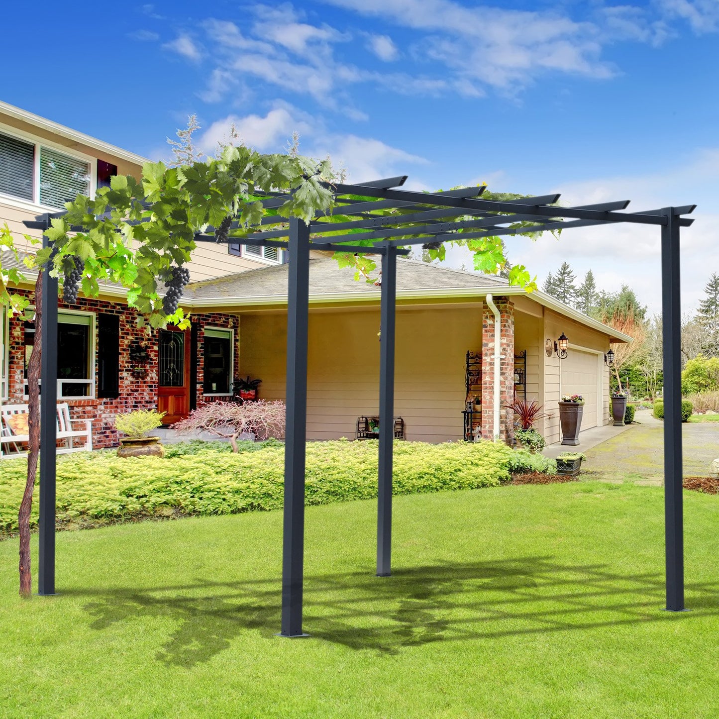 Outsunny 3x3 m Metal Pergola, 300Lx300Wx230H cm-Black