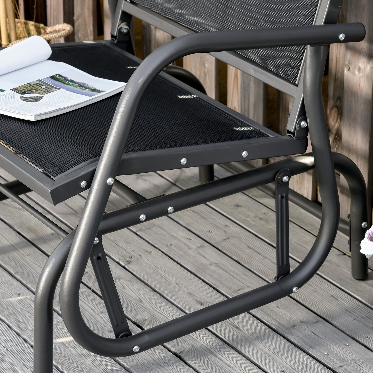 Outsunny Outside Glider Swinging Lounge Chair w/ Weather & UV Resistance Grey Black