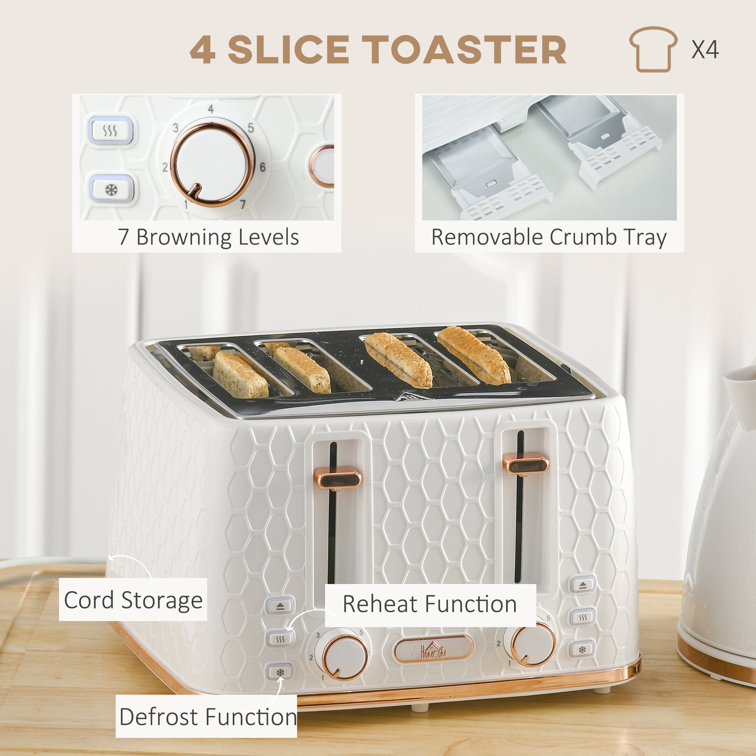 HOMCOM Kettle and Toaster Set 1.7L Fast Boil Kettle & 2 Slice