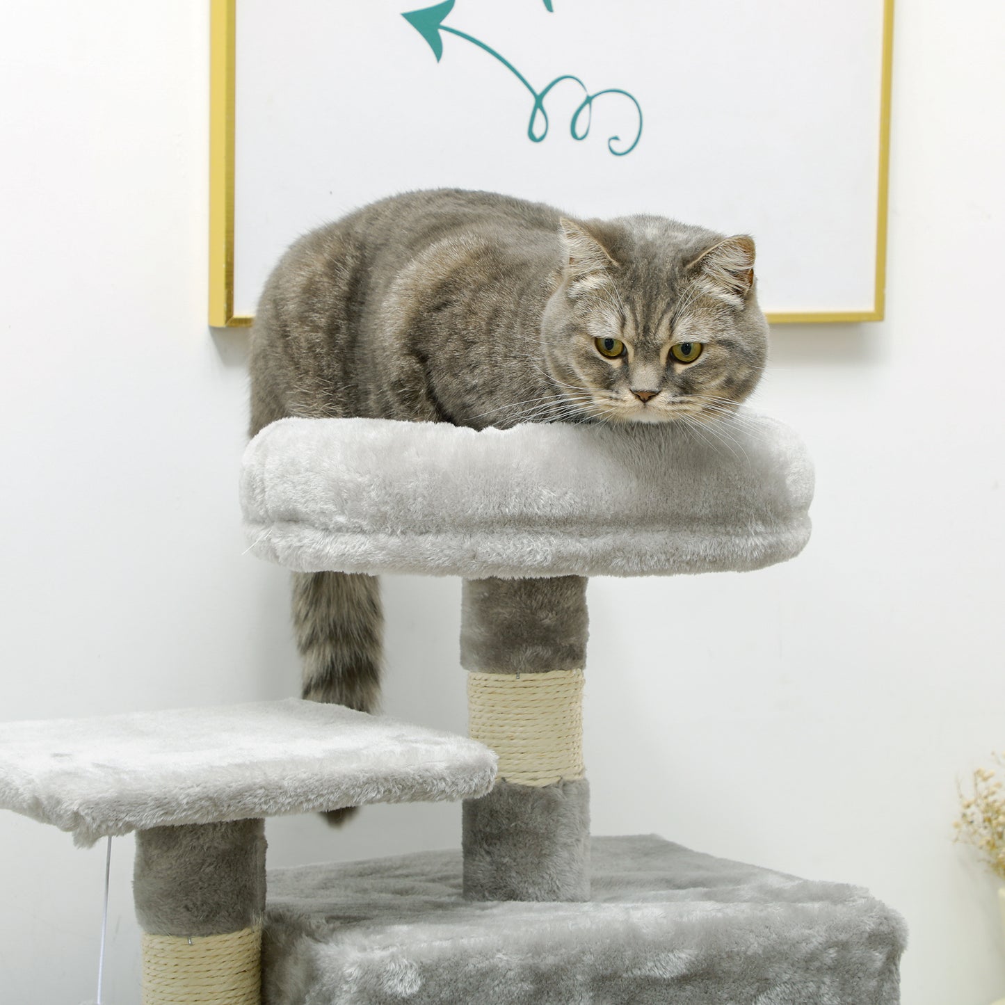 PawHut 132cm Cat Tree with Scratching Post, House, Hammock, Grey