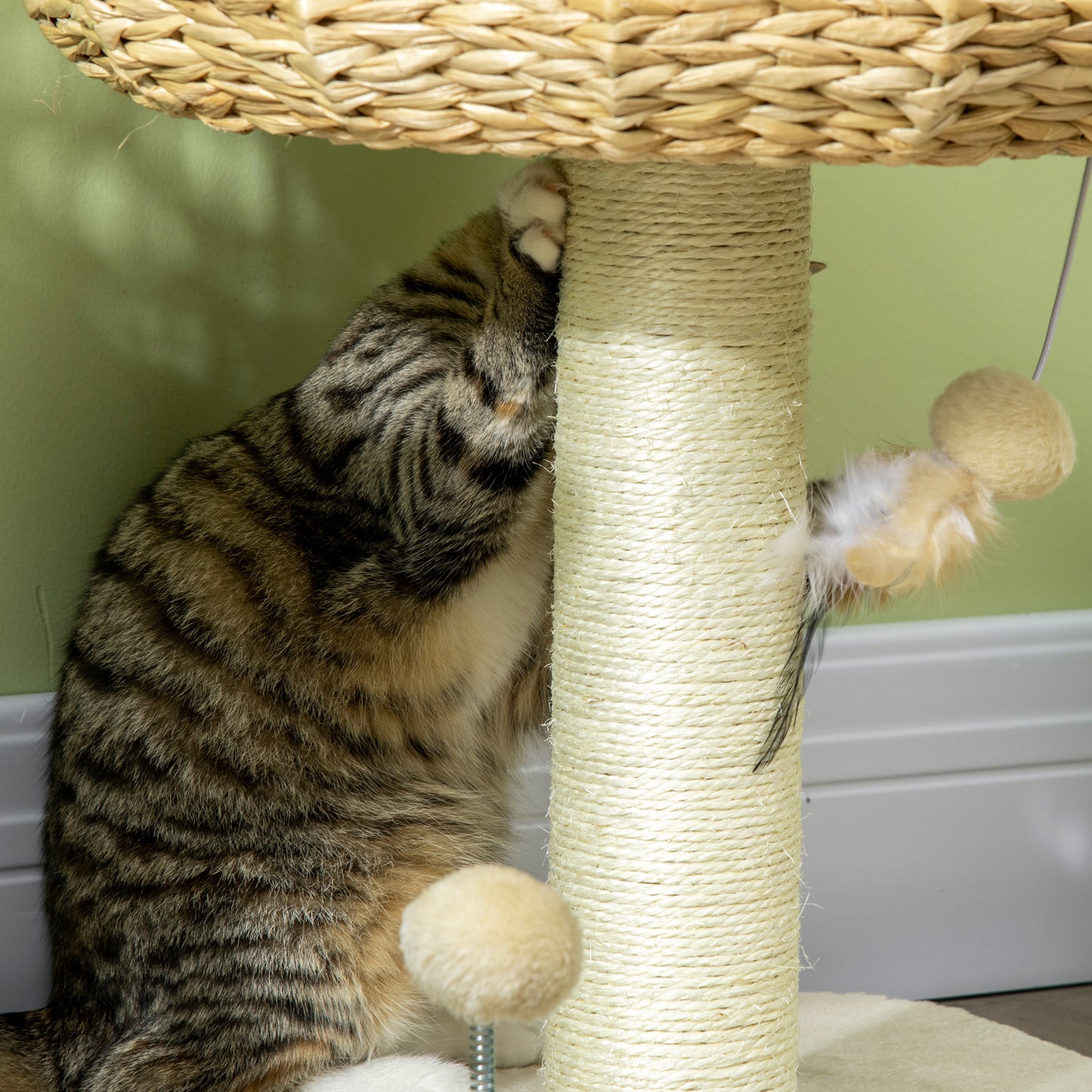 PawHut 51cm Cat Tree, Kitty Activity Center, Cat Climbing Toy, Cat Tower with Cattail Bed Ball Toy Sisal Scratching Post, Beige