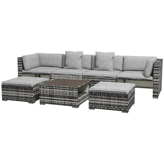 Outsunny Seven-Piece Rattan Patio Furniture Set, with Cushions - Grey