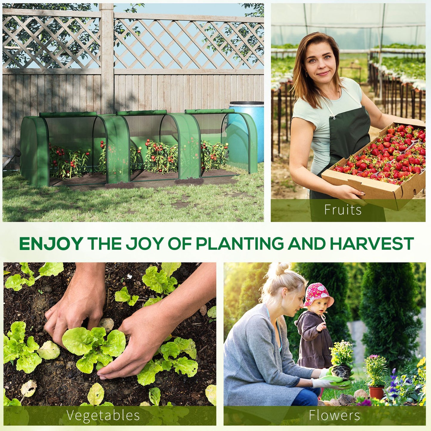 Outsunny Small Polytunnel Greenhouse Green Grow House Steel Frame for Garden Backyard with Zipper Doors 295x100x80 cm Green