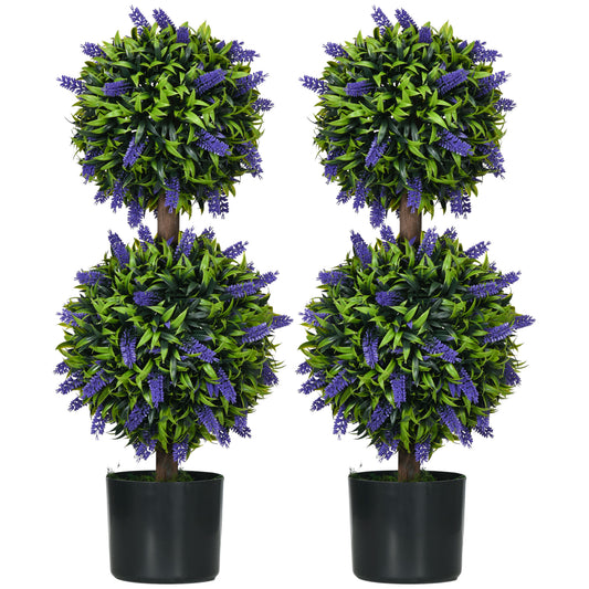 HOMCOM Set of 2 Artificial Plants Lavender Flowers Ball Trees with Pot for Home Indoor Outdoor Decor 70cm