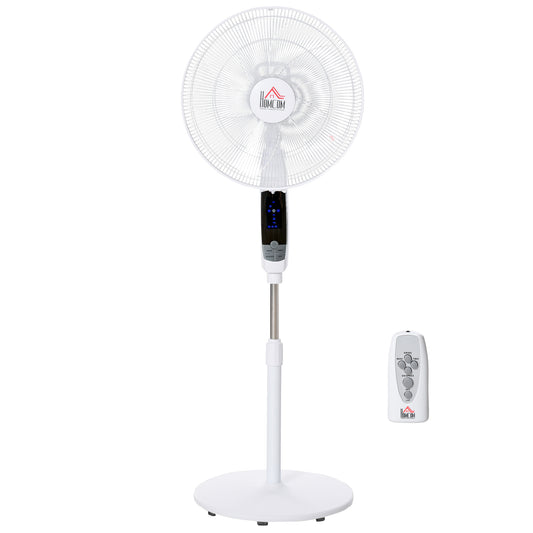 HOMCOM 54'' Pedestal Stand Fan, 3 Speed 3 Mode, 85° Oscillation, LED Panel, 3M Remote Controller, Height Adjustable for Living Room, Black & White
