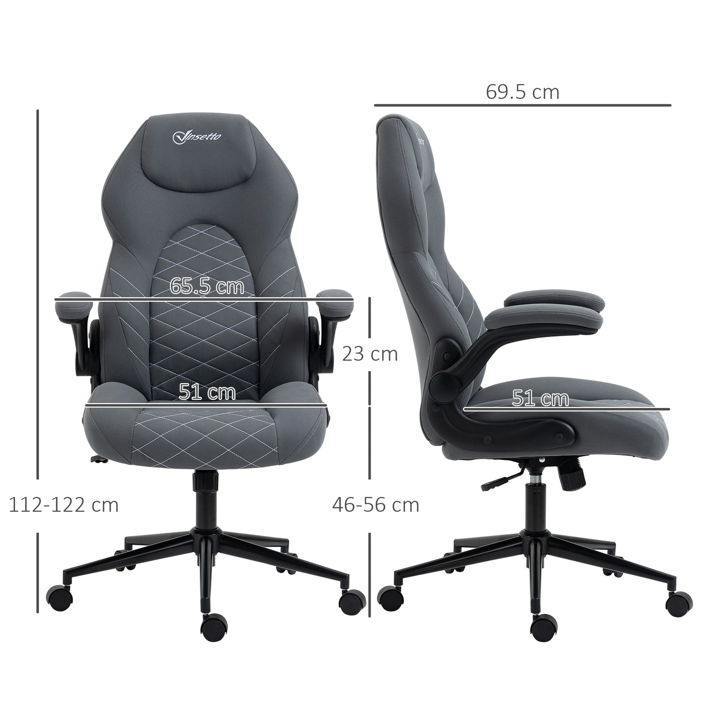 Vinsetto Home Office Desk Chair Computer Chair with Flip Up Armrests Swivel Seat and Tilt Function Dark Grey