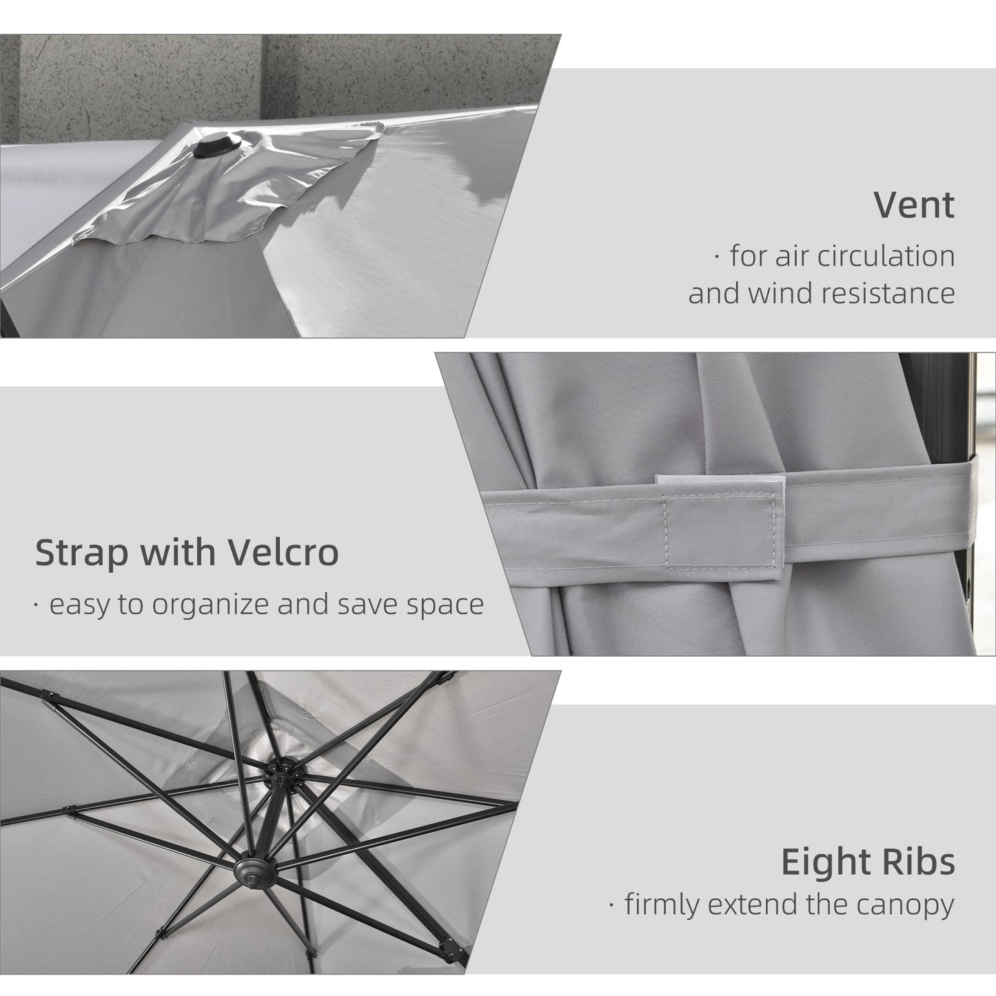 Outsunny 2.7m Square Overhanging Cantilever Umbrella, with Cross Base - Grey