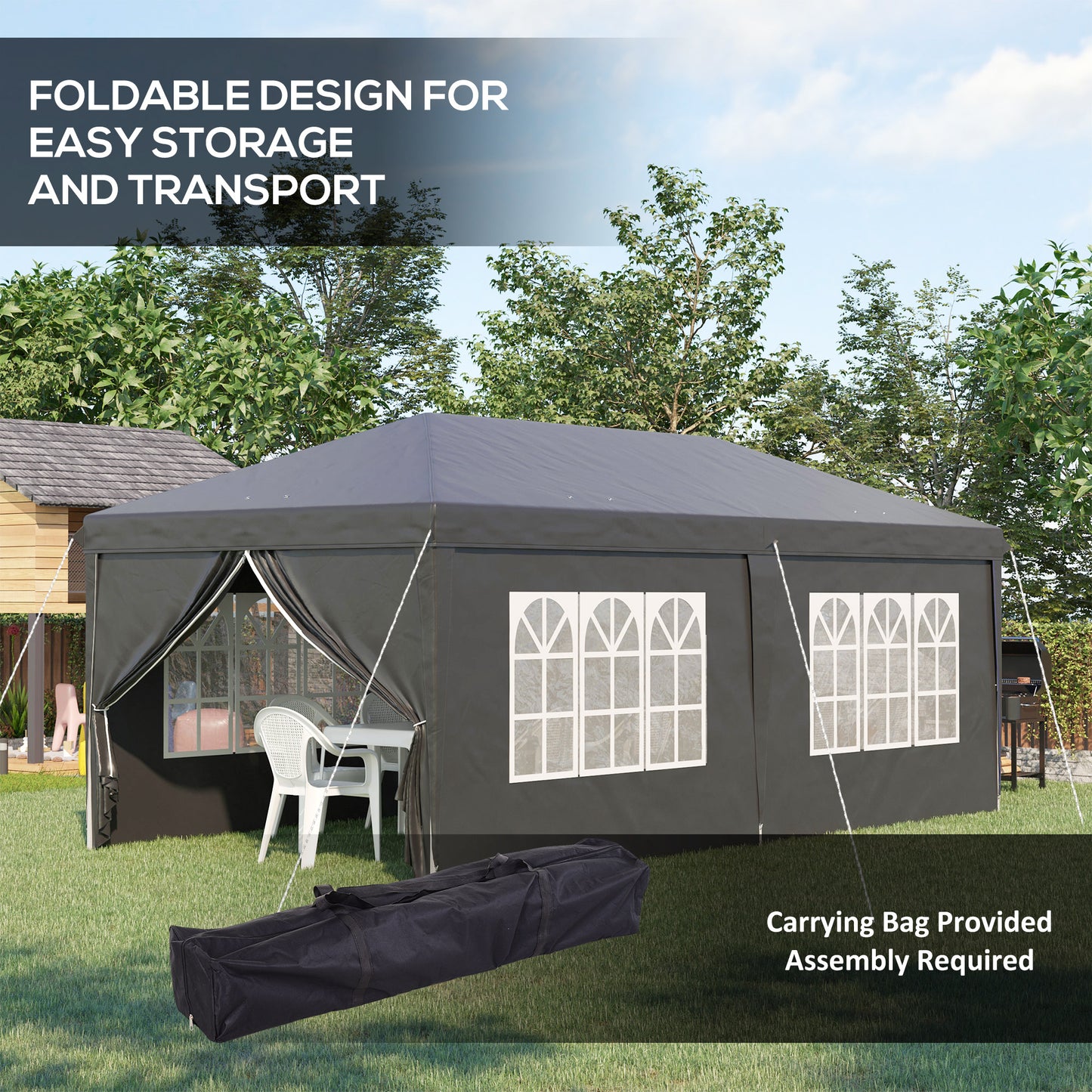 Outsunny 3 x 6m Pop-Up Gazebo, with Removable Walls - Black