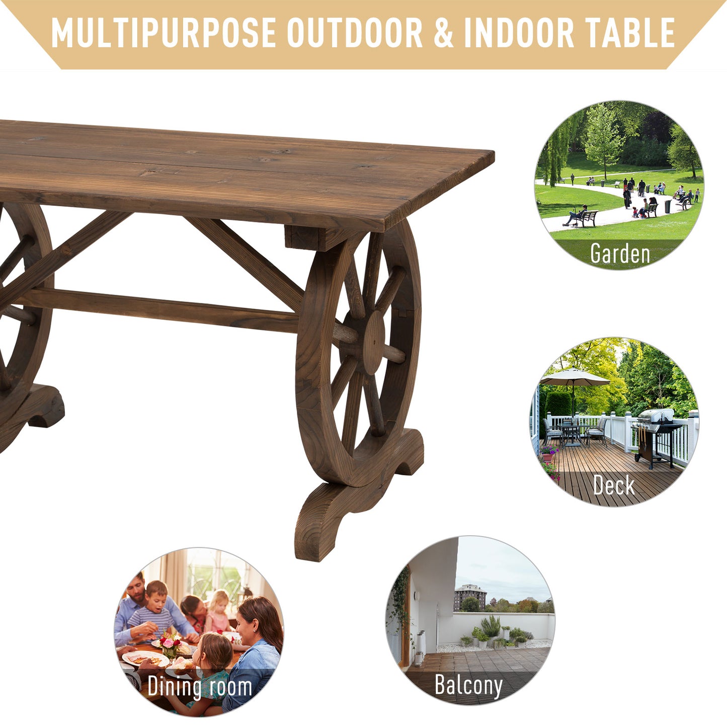 Outsunny Outdoor Garden Coffee Table Patio Display Desk Natural Fir Wood Water-Resistant