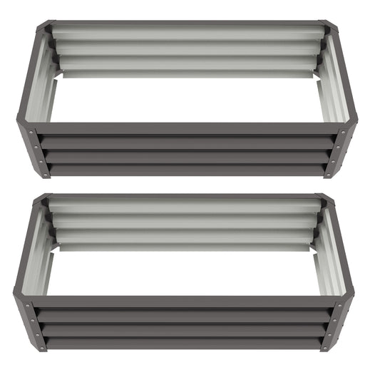 Outsunny Steel Raised Beds for Garden, Outdoor Planter Box, Set of 2, for Flowers, Herbs and Vegetables, Dark Grey