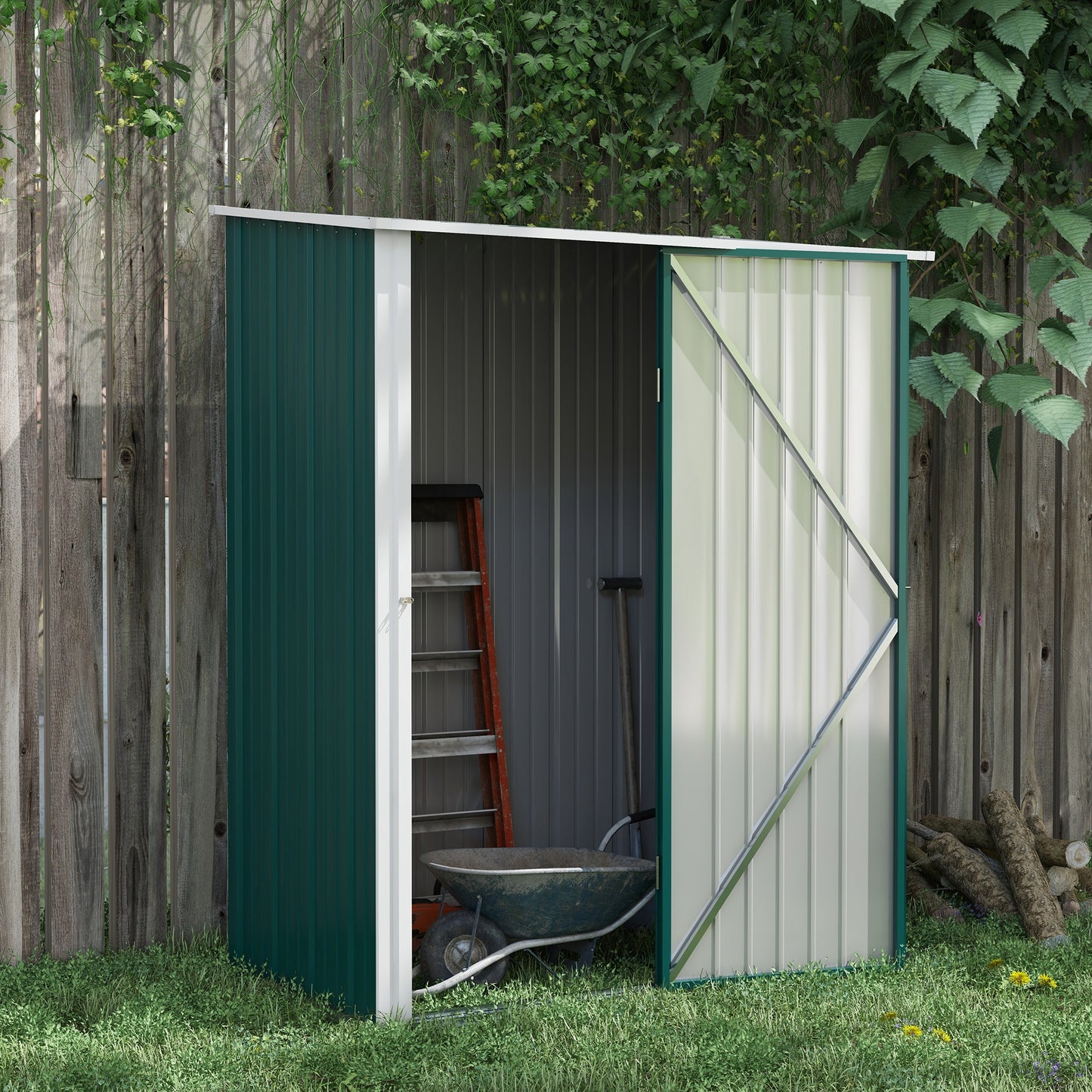 Outsunny Outdoor Storage Shed Garden Metal Storage Shed w/ Single Door for Garden Patio Lawn 5.3ft x 3.1ft Green