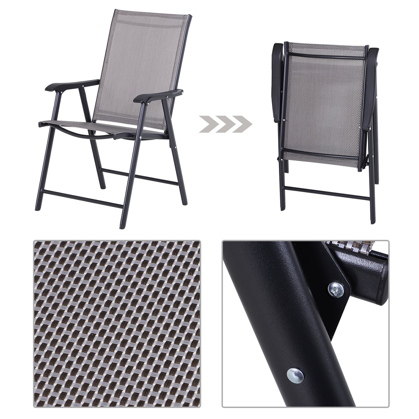 Outsunny Set of 2 Foldable Outdoor Garden Chairs Steel Frame Grey