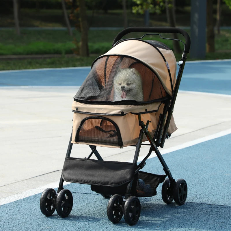 PawHut Pet Stroller Pushchair Foldable Travel Dog Cat Carriage w/ Reversible Handle Brake Basket