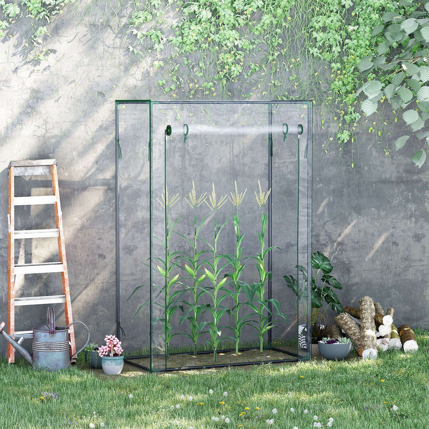 Outsunny 100 x 50 x 150cm Greenhouse Steel Frame PVC Cover with Roll-up Door Outdoor for Backyard, Balcony, Garden, Green