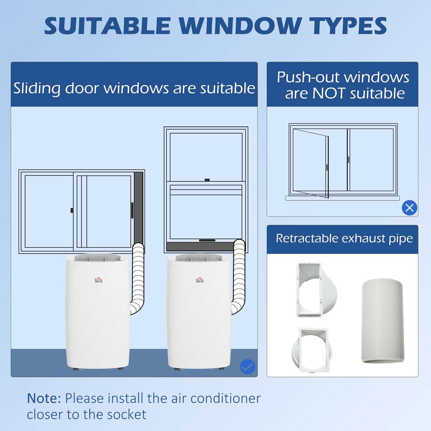 HOMCOM 14,000 BTU Mobile Air Conditioner for Room up to 40m², with Dehumidifier, 24H Timer, Wheels, Window Mount Kit
