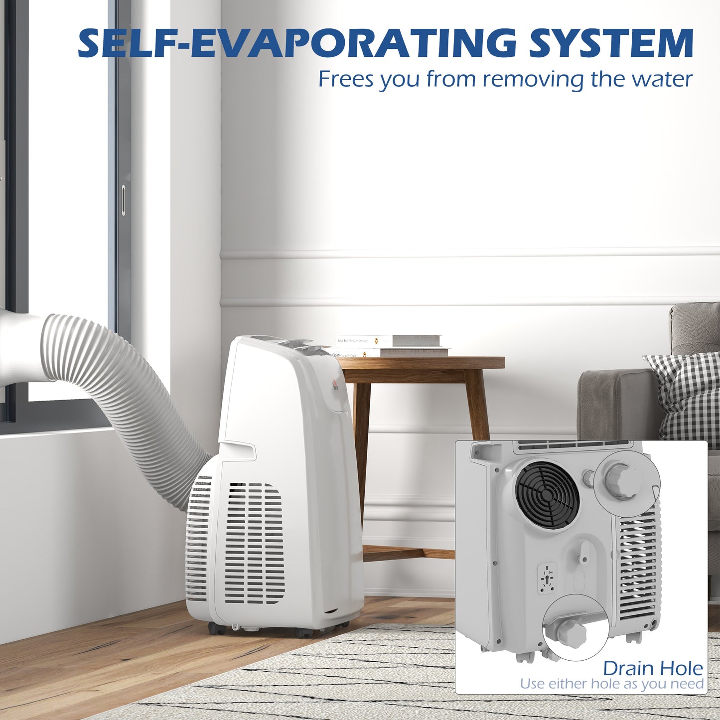HOMCOM 12,000 BTU Mobile Air Conditioner for Room up to 28mÂ², with Dehumidifier, Quiet Mode, 24H Timer, Wheels, Child Lock