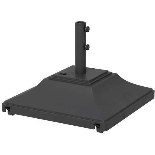 Outsunny 60kg Square Parasol Base with Wheels, 38mm, 48mm Heavy Duty Plastic Umbrella Stand, Fillable Parasol Stand for Outdoor Patio Umbrella, Black