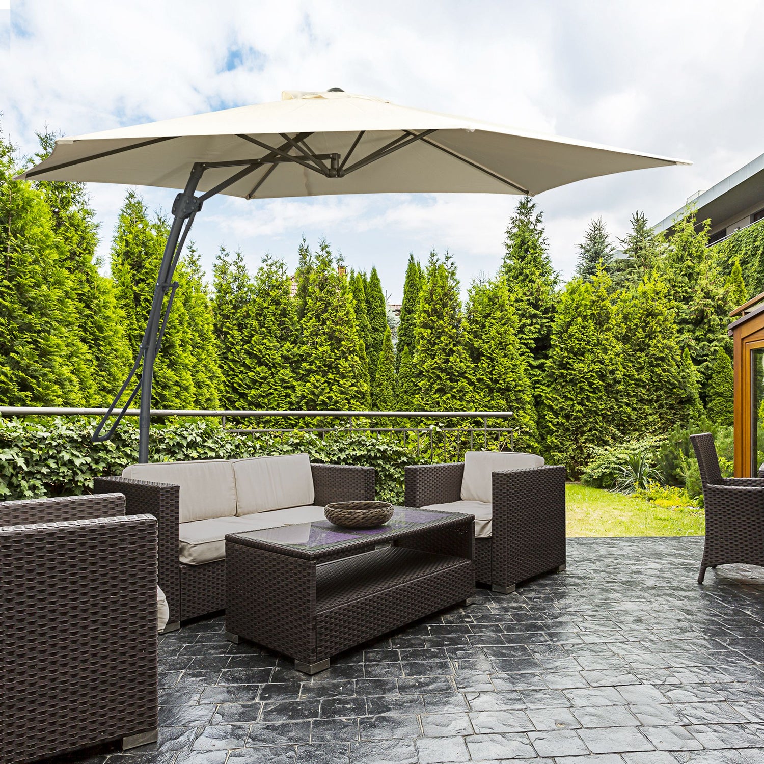 cantilever patio umbrella uk Outsunny 3m Cantilever Parasol with Easy Lever, Patio Umbrella with Cr – mhstar.co.uk