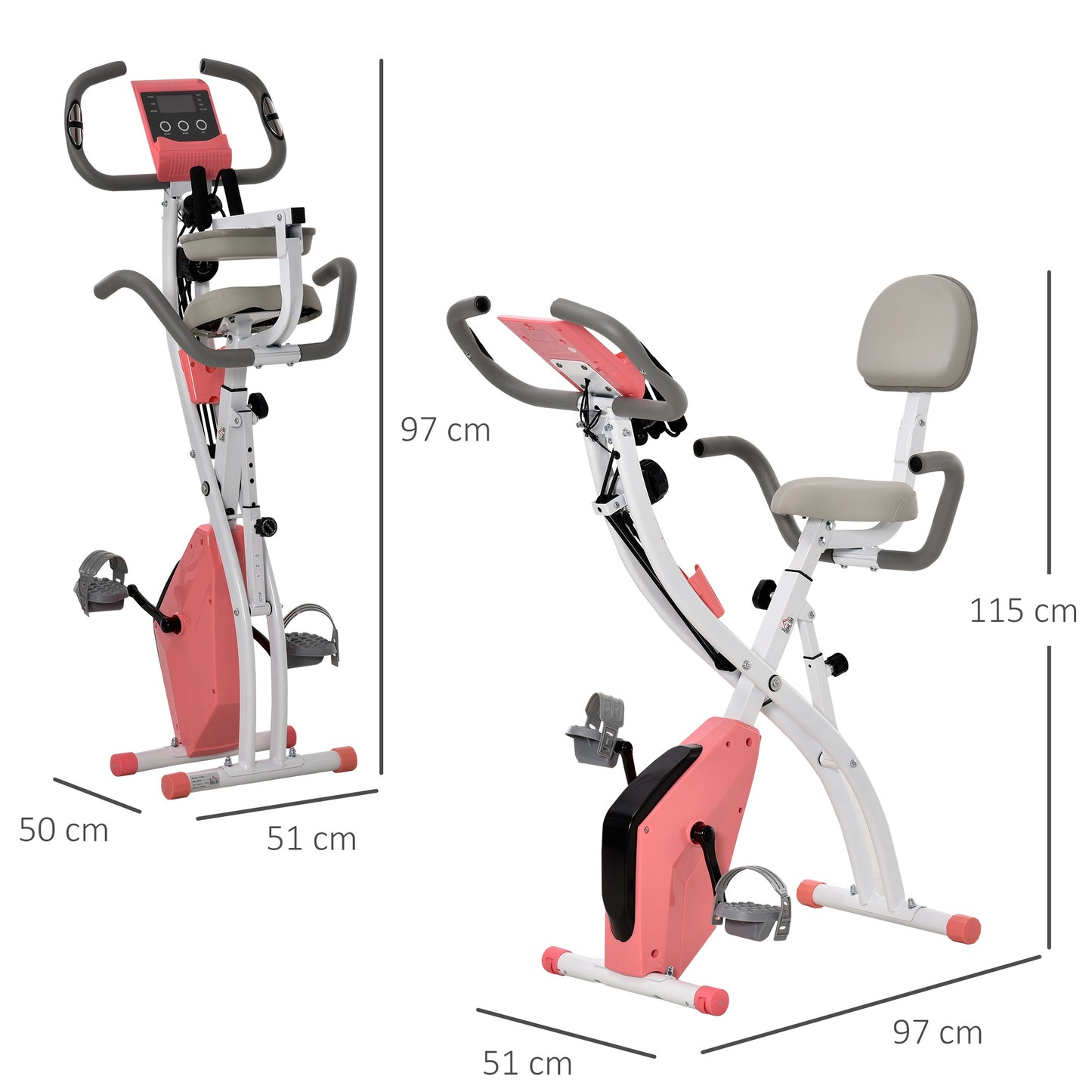 HOMCOM 2-in-1 Upright Exercise Bike Stationary Foldable Magnetic Cycling Pink Spinning