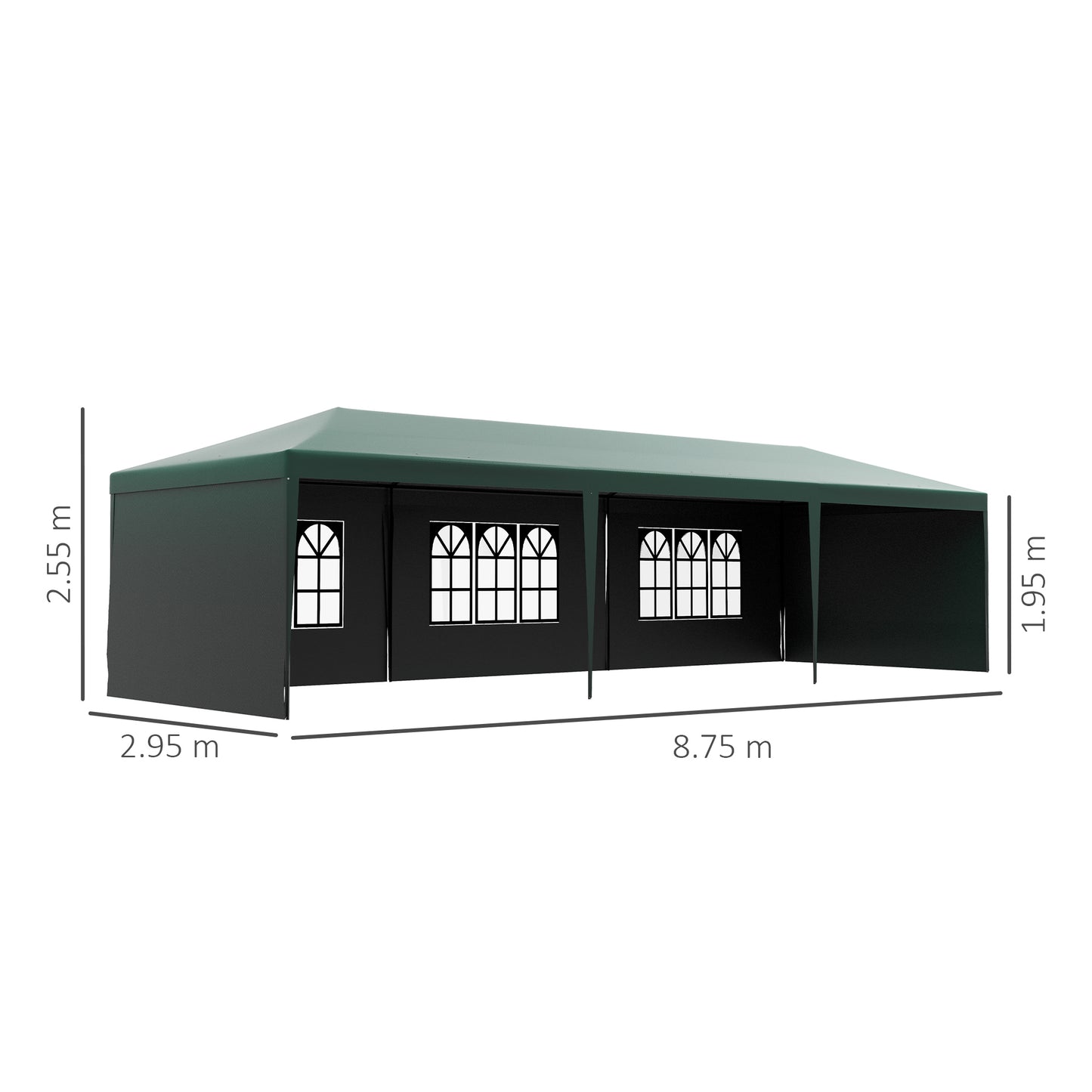 Outsunny 9 x 3m Garden Gazebo, with Removable Walls - Green