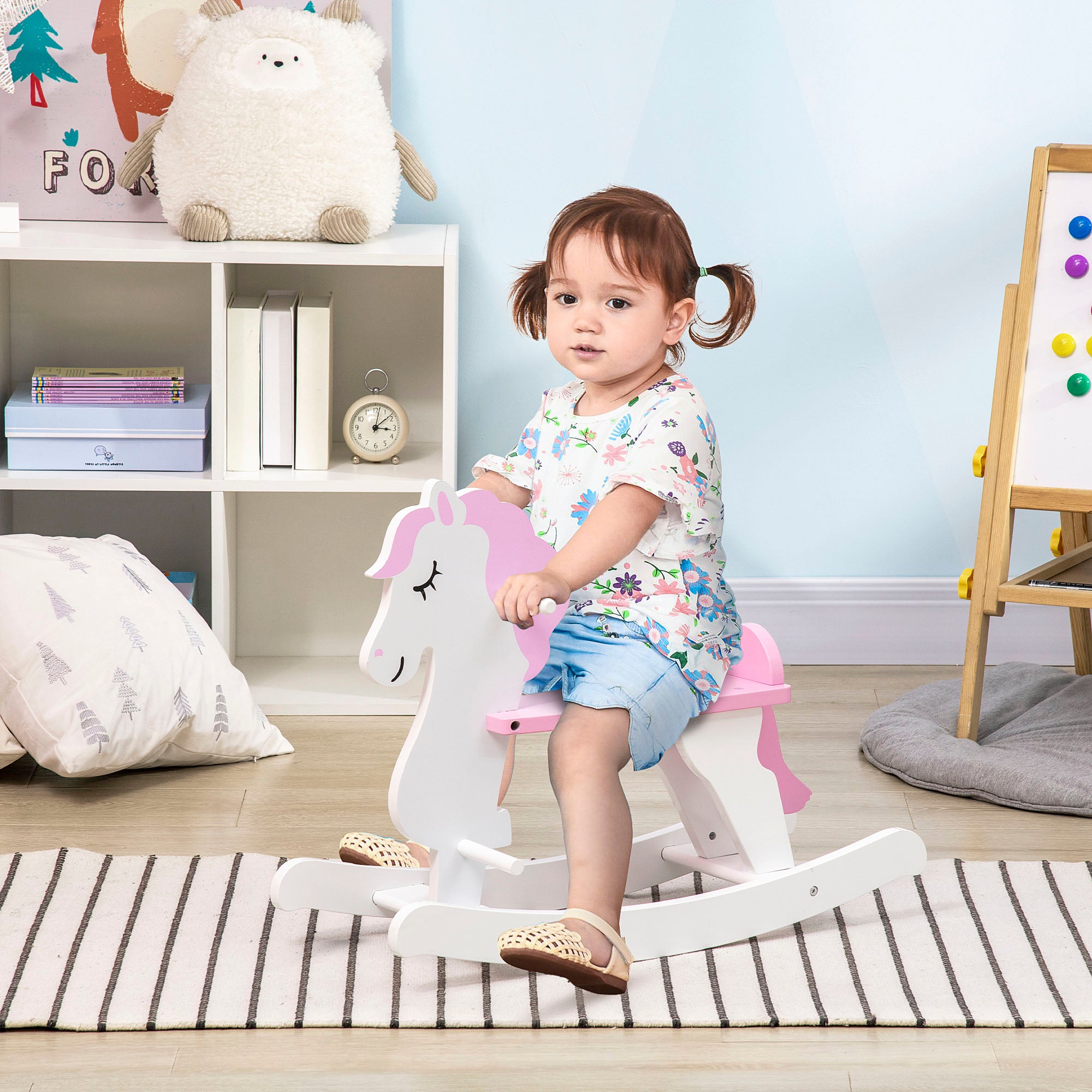 HOMCOM Kids Wooden Rocking Horse, Ride On Toy for 1-3 Years, Pink ...