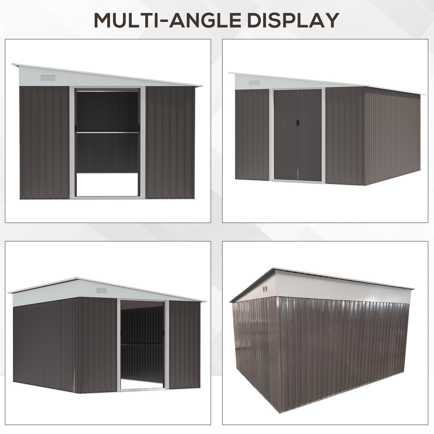 Outsunny 11.3 x 9.2ft Steel Garden Storage Shed Outdoor Metal Tool House with Double Sliding Doors & 2 Air Vents, Grey