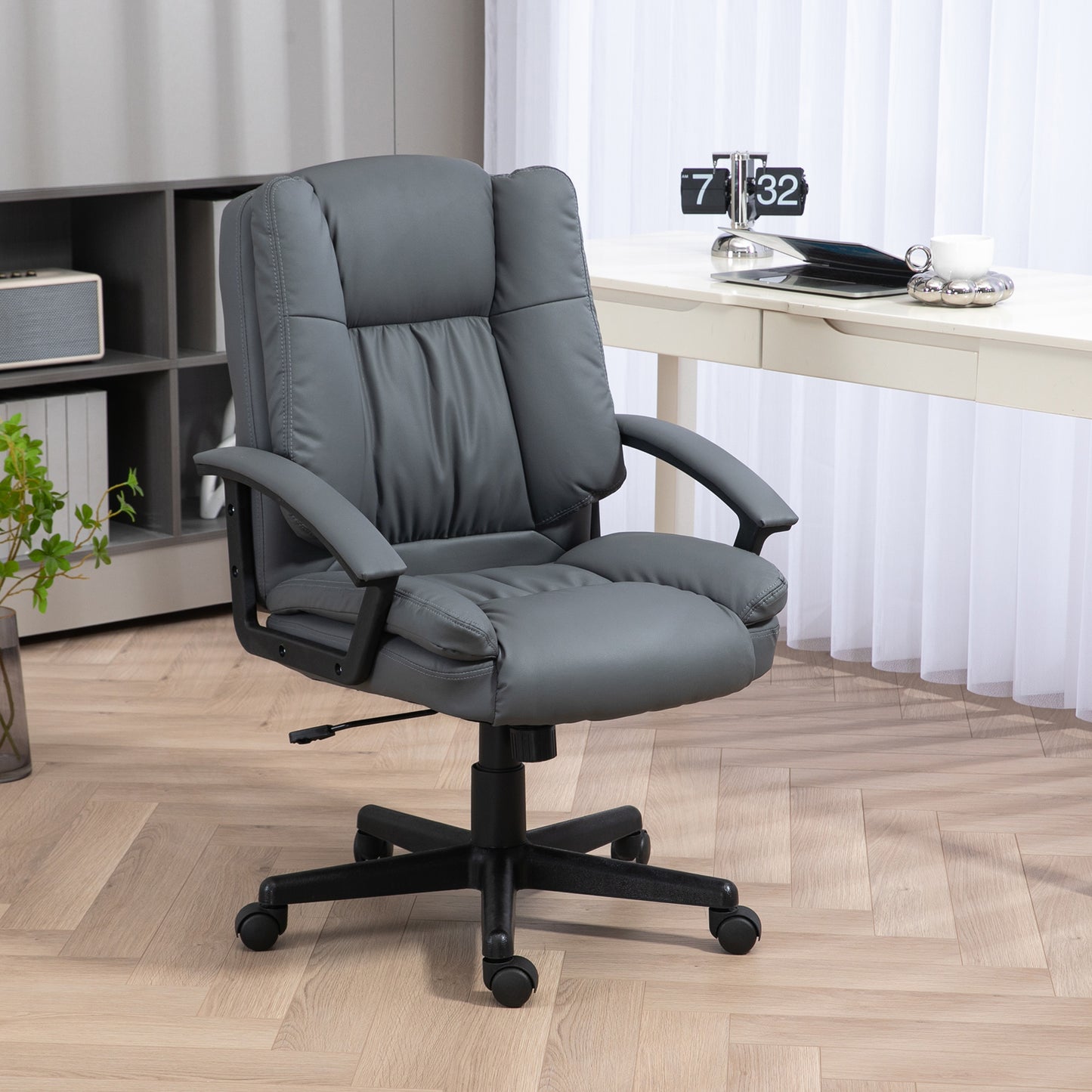 Vinsetto Office Chair, Faux Leather Computer Desk Chair, Mid Back Executive Chair with Adjustable Height and Swivel Rolling Wheels for Home Study, Dark Grey