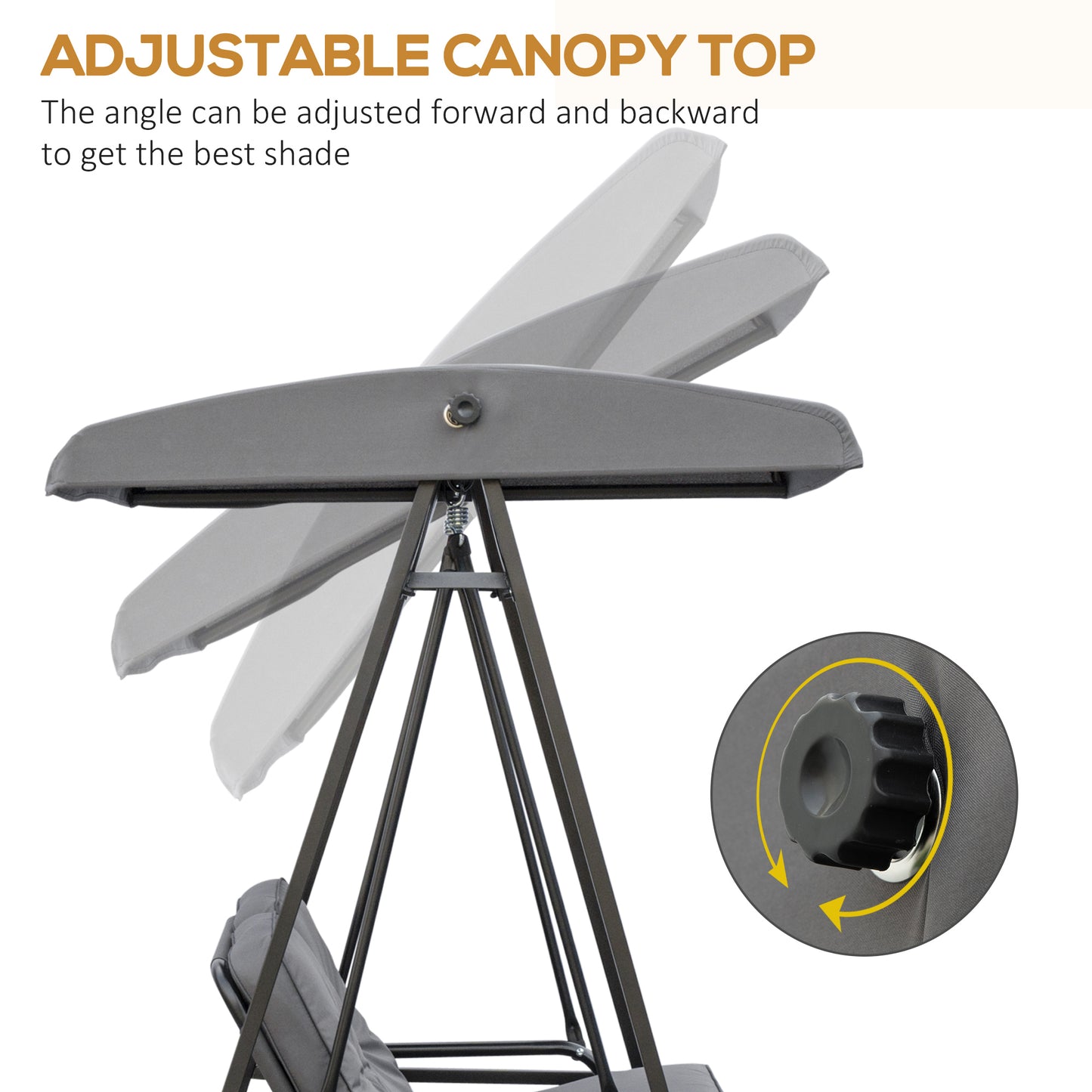 Outsunny Two-Seater Garden Swing Chair, with Adjustable Canopy - Grey