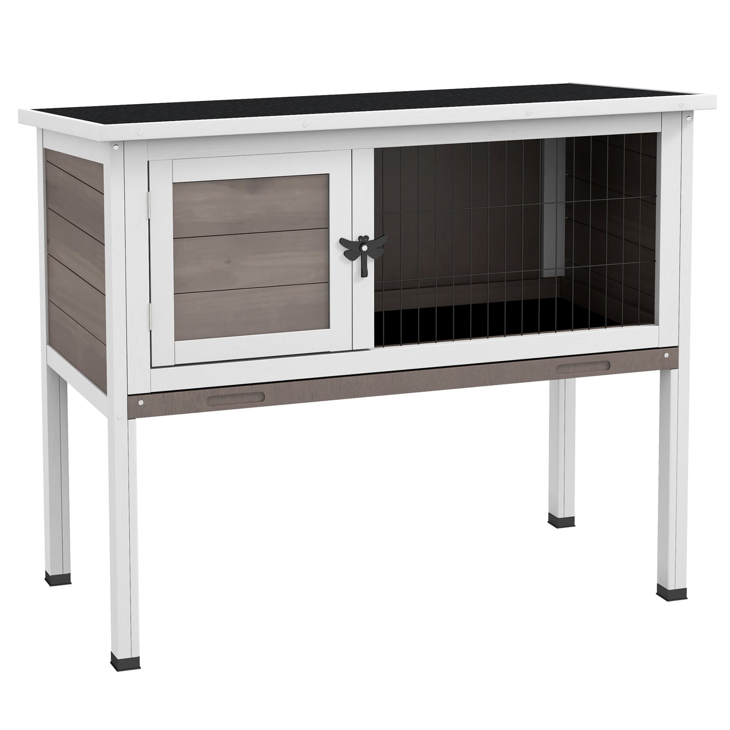 Pawhut Wooden Rabbit Hutch Guinea Pig Hutch Bunny House with Built in Tray Openable Asphalt Roof 84 x 43 x 70cm Brown