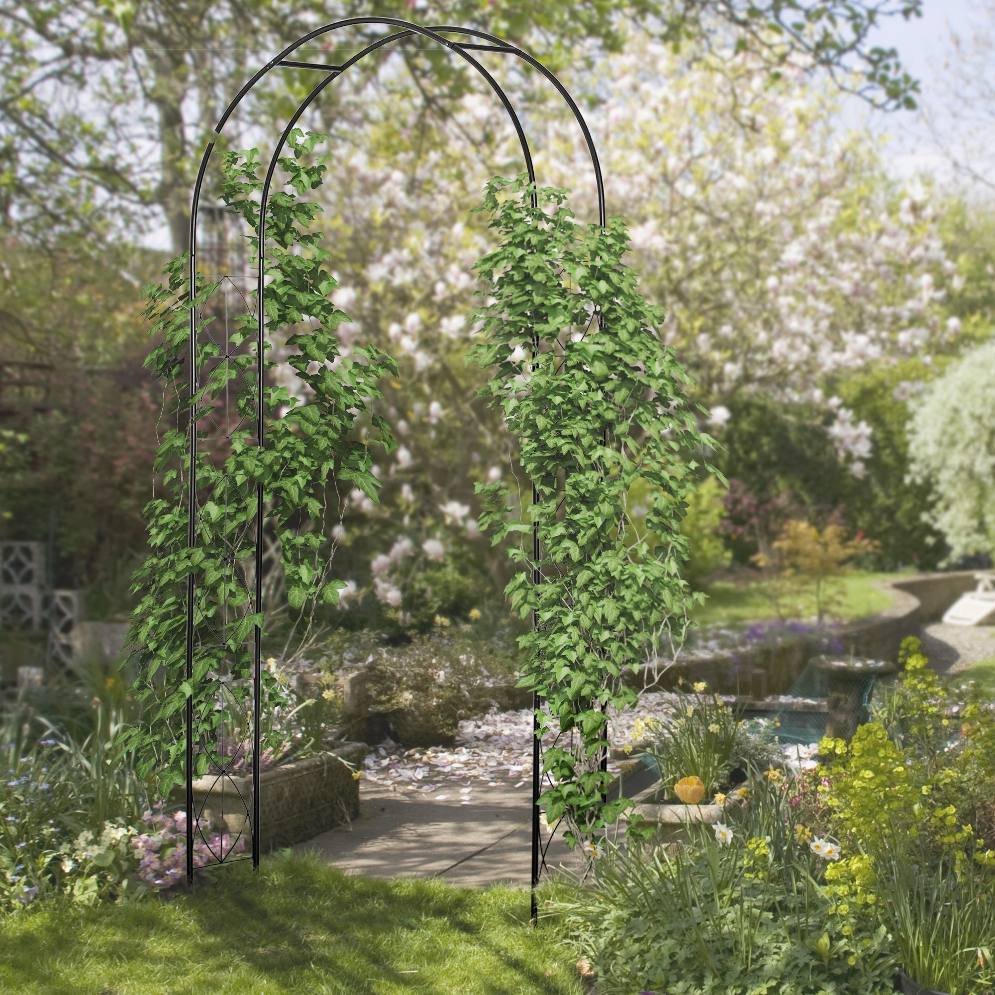 Outsunny Steel Frame Outdoor Arbor & Trellis Garden Arch Black – mhstar ...