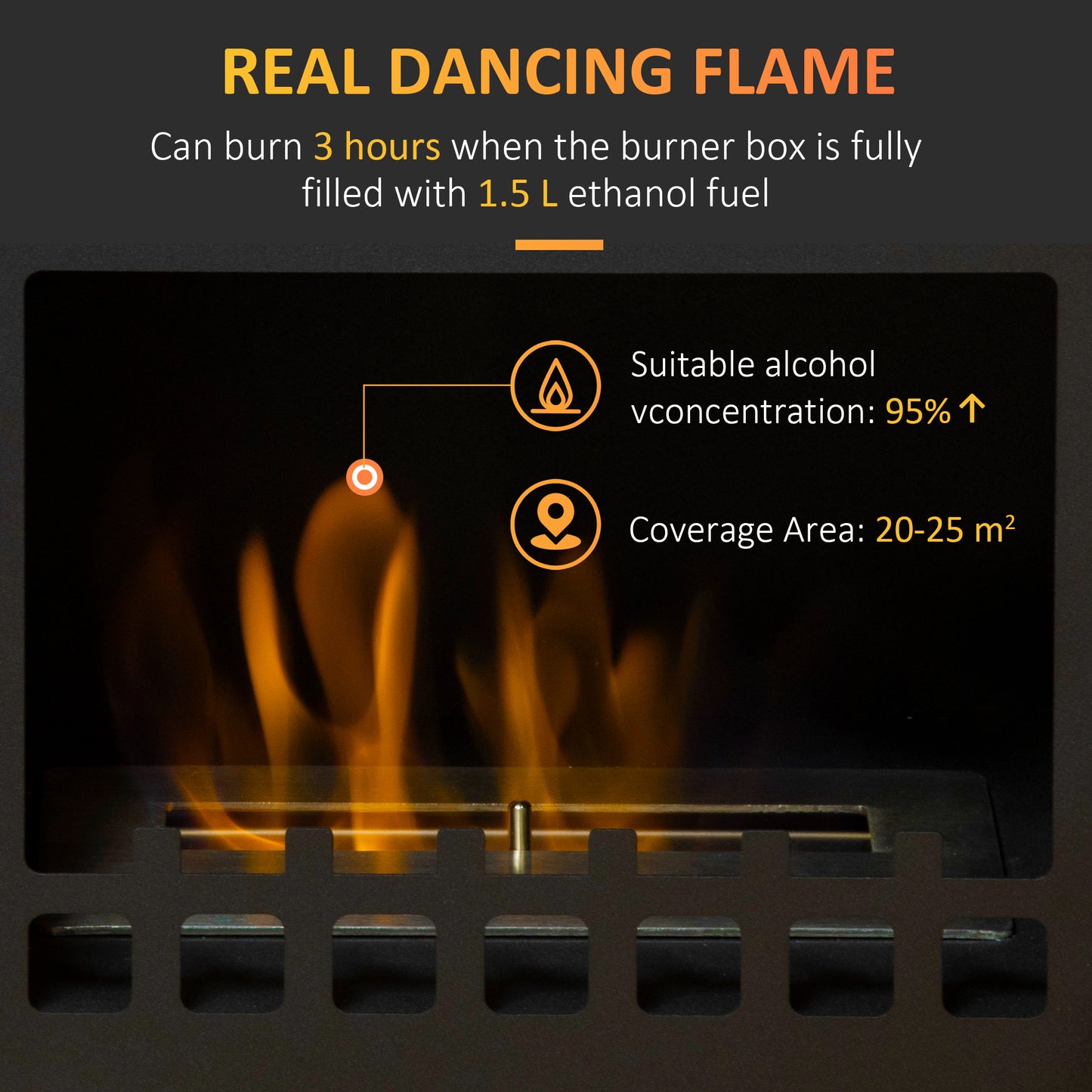 HOMCOM Free Standing Ethanol Fireplace, Bioethanol Heater Stove Fire with 1.5L Tank, 3 Hours Burning Time, Black