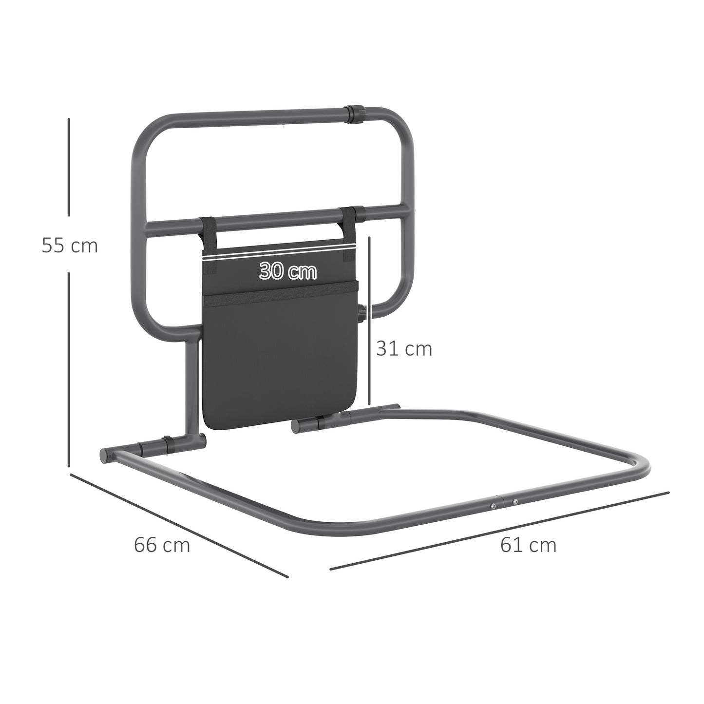 HOMCOM Folding Bed Rail for Elderly Adults Bed Assist Rail with Storage Pocket for Disabled Pregnant Black