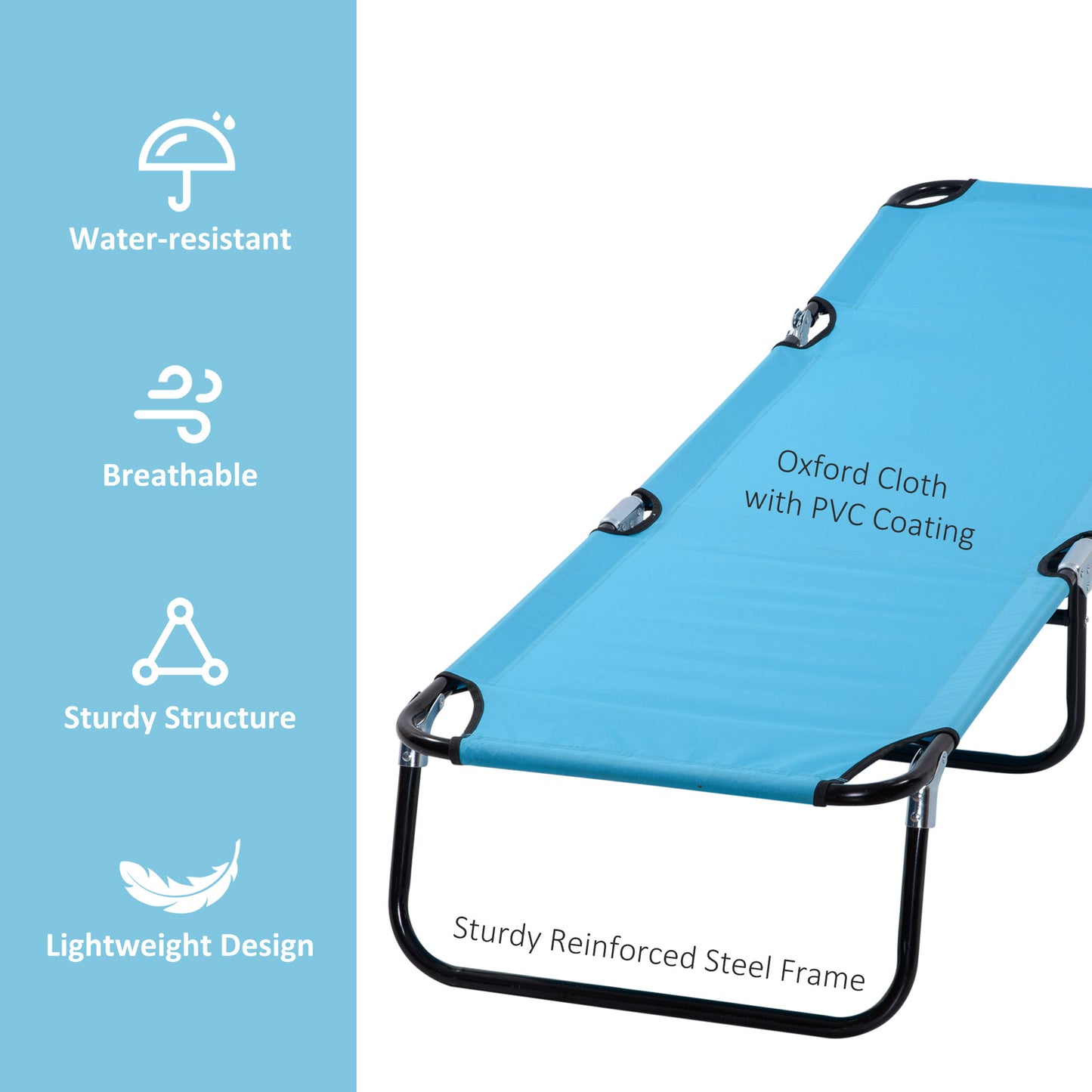 Outsunny Folding Chaise Lounge Pool Chairs, Outdoor Sun Tanning Chairs, Reclining Back, Steel Frame & Breathable Mesh, Sky Blue