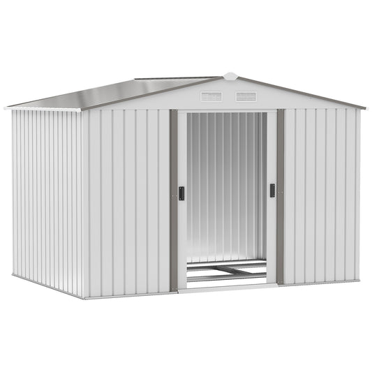 Outsunny Garden Storage Shed Metal Outdoor Storage Shed House with Floor Foundation Ventilation Doors 9 x 6FT Silver