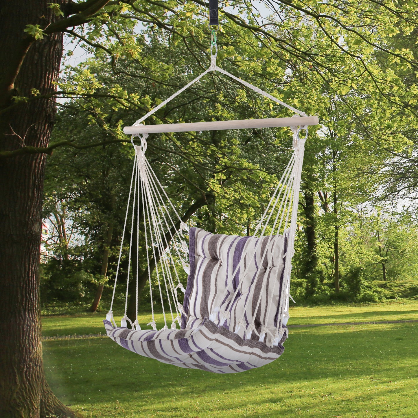 Outsunny Hanging Swing Chair, Seat Size:57W x 47.5D cm-Brown/White Stripes