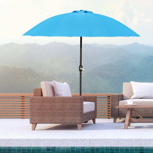 Outsunny Ф255cm Patio Parasol Umbrella Outdoor Market Table Parasol with Push Button Tilt Crank and 18 Sturdy Ribs for Garden Lawn Backyard Pool Blue Adjustable Angle Detachable Structure