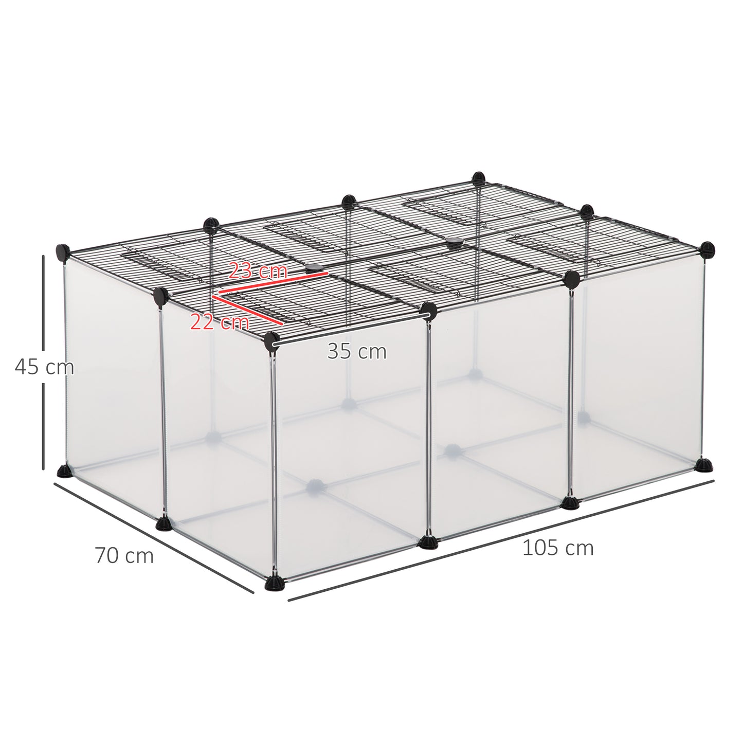 PawHut Pet Playpen with Door, Guinea Pigs Metal Mesh Cage, Customizable Fence for Small Animal, Chinchilla, for Indoor and Outdoor Use, with Mallet, 105 x 70 x 45 CM, Clear Cage