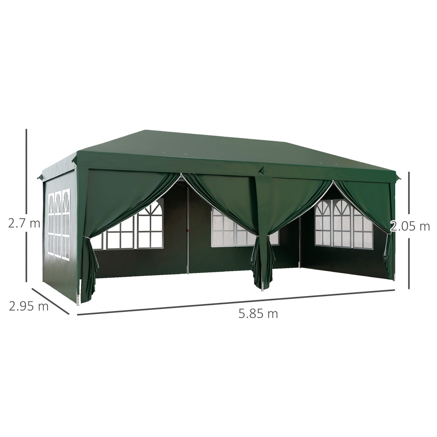 Outsunny 3 x 6 m Garden Pop Up Gazebo, Wedding Party Tent Marquee, Water Resistant Awning Canopy With Sidewalls, Windows, Drainage Holes, Carry Bag, Green