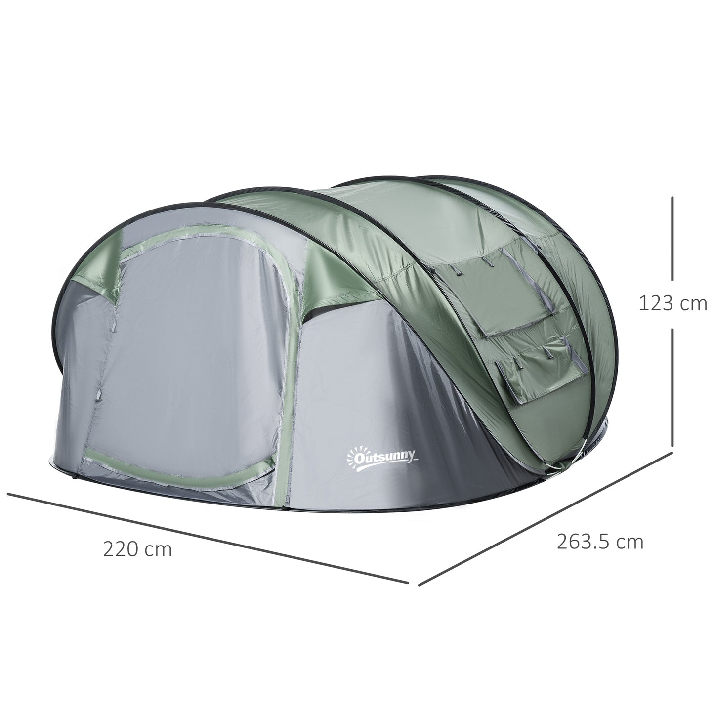 Outsunny 4-5 Person Pop-up Camping Tent Waterproof Family Tent Grey