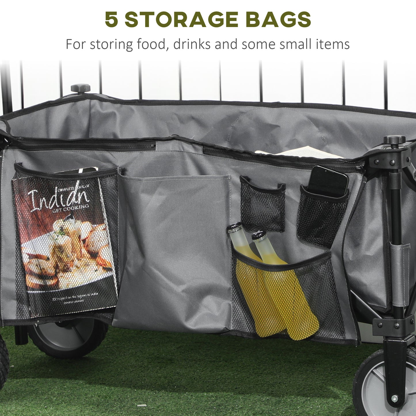 Outsunny Garden Trolley Cargo Traile on Wheels Folding Collapsible Camping Trolley Outdoor Utility Wagon Dark Grey