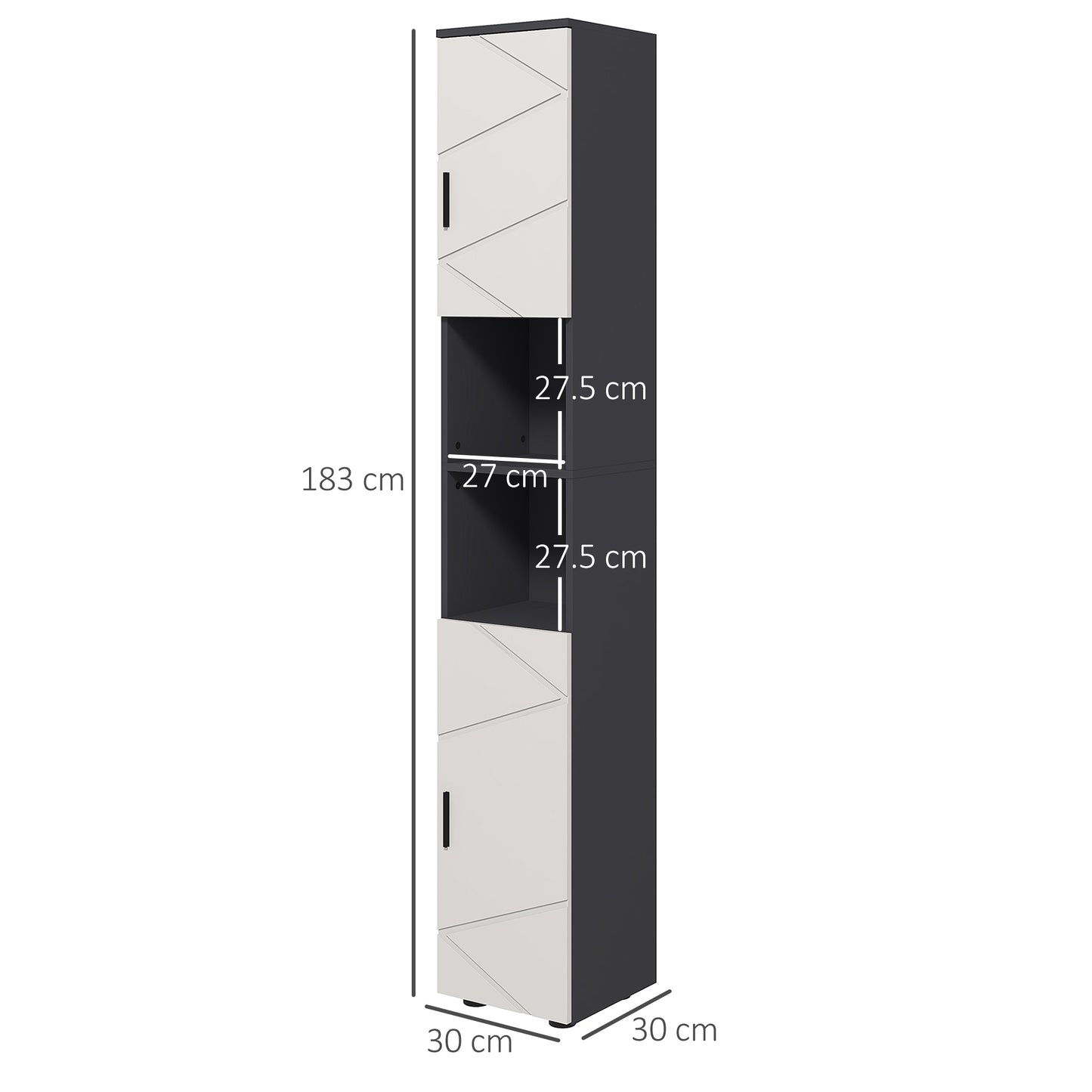 kleankin 183cm Tall Bathroom Cabinet Narrow Bathroom Storage Cabinet with Open Shelves 2 Doors Cabinets Adjustable Shelves and Soft Close Mechanism Grey